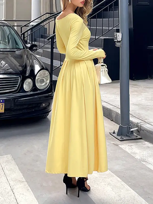 High Pleated Long Maxi Dress