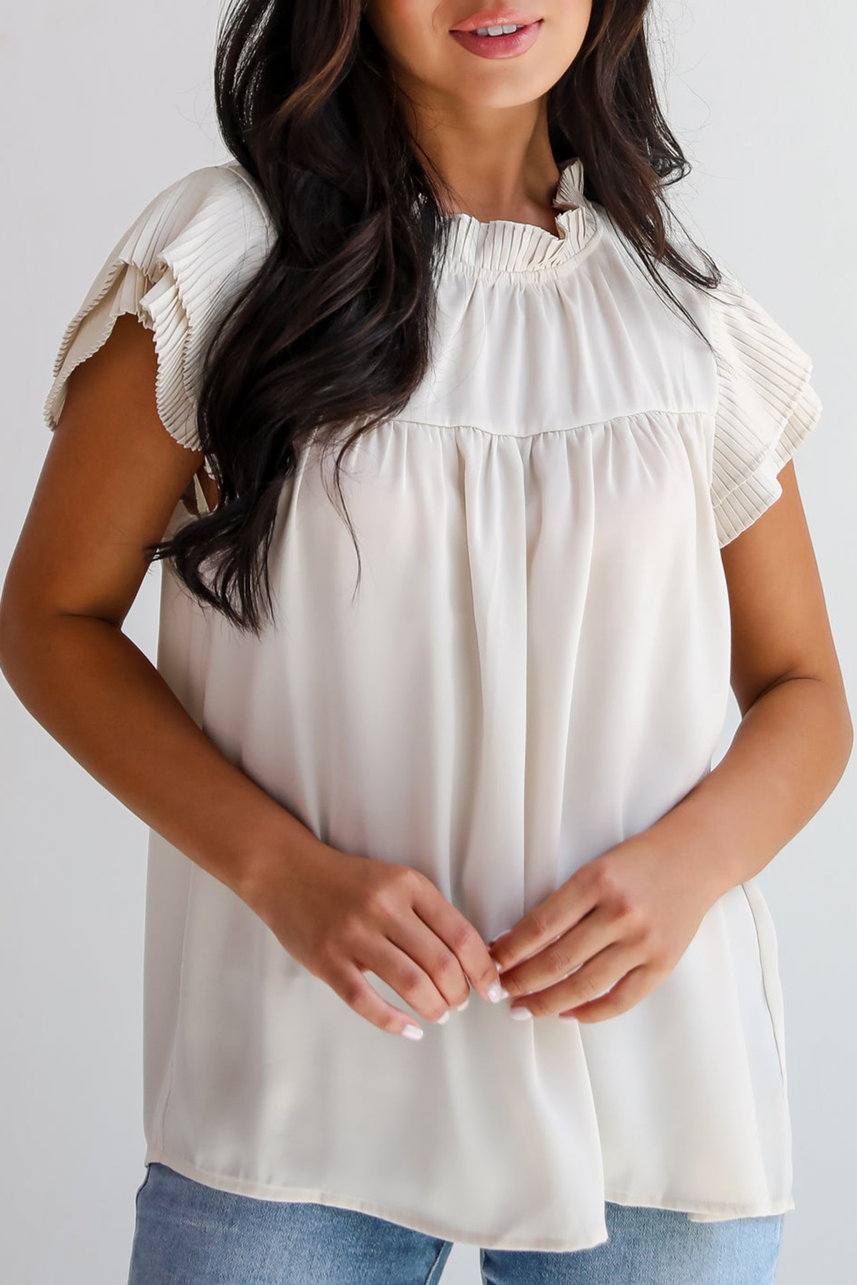 Convincing Aesthetic Cream Ruffle Blouse