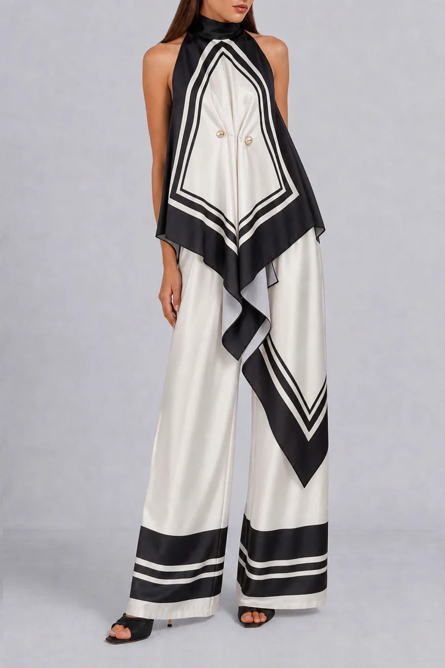 Asymmetrical Printed Matching Pants Set