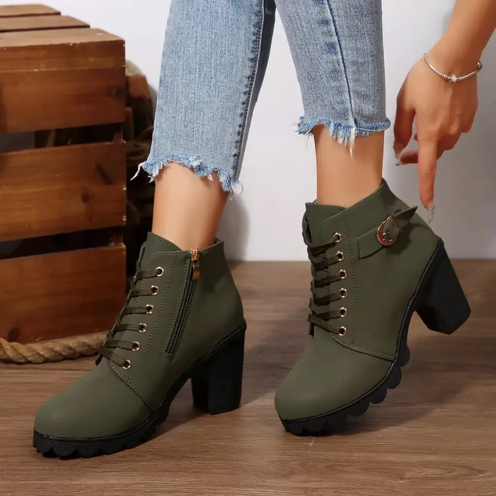 Essential Lace Up Block Heels Boots