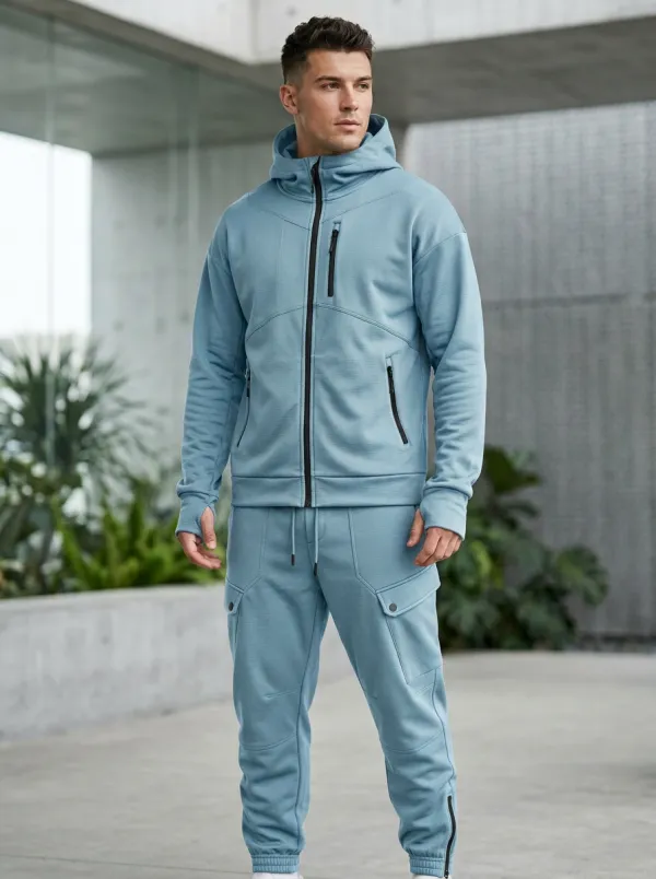 Unisex Zip Hoodie Tracksuit Set with Zip-Up Hoodie Jogger Pants Tactical-Inspired