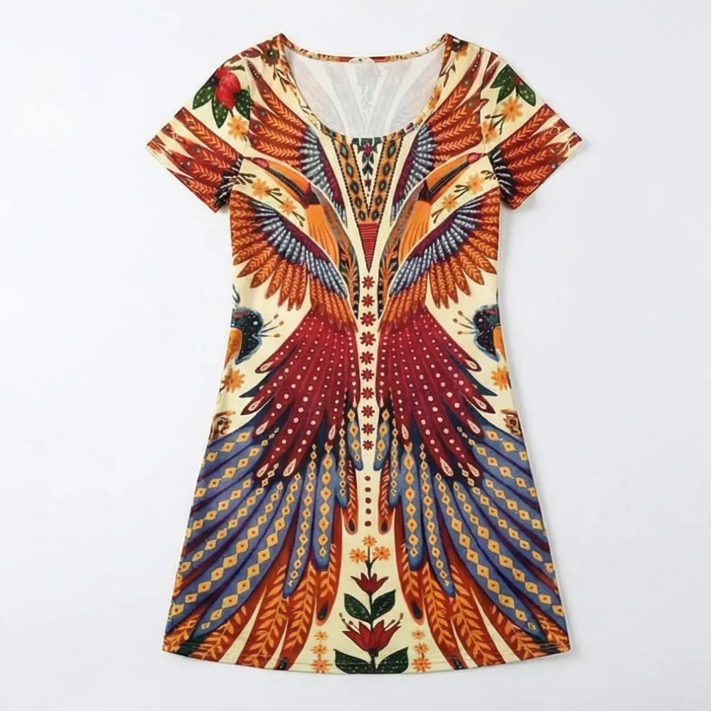 Bold Peacock Wingspan Midi Dress