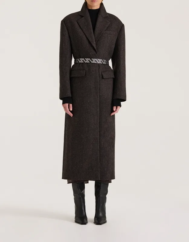 Graphite Tweed Oversized Wool Silk Coat