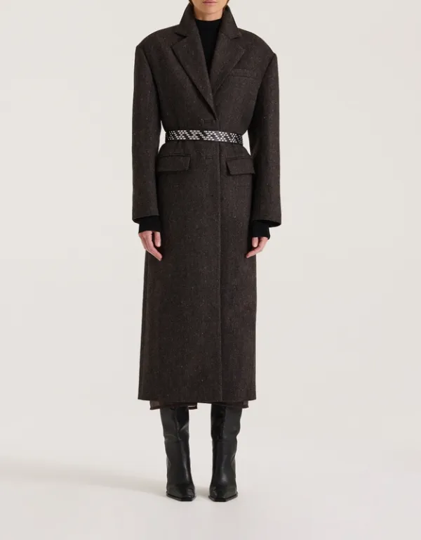 Graphite Tweed Oversized Wool Silk Coat