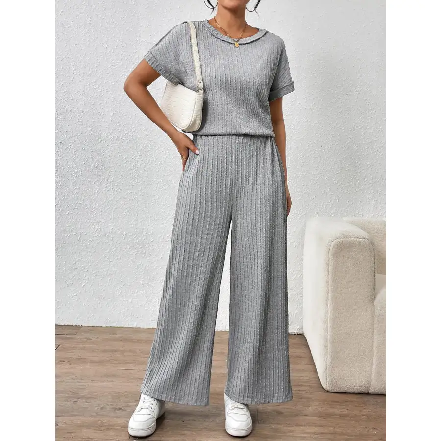 Modern Round Neck Short Sleeve Top and Pants Set
