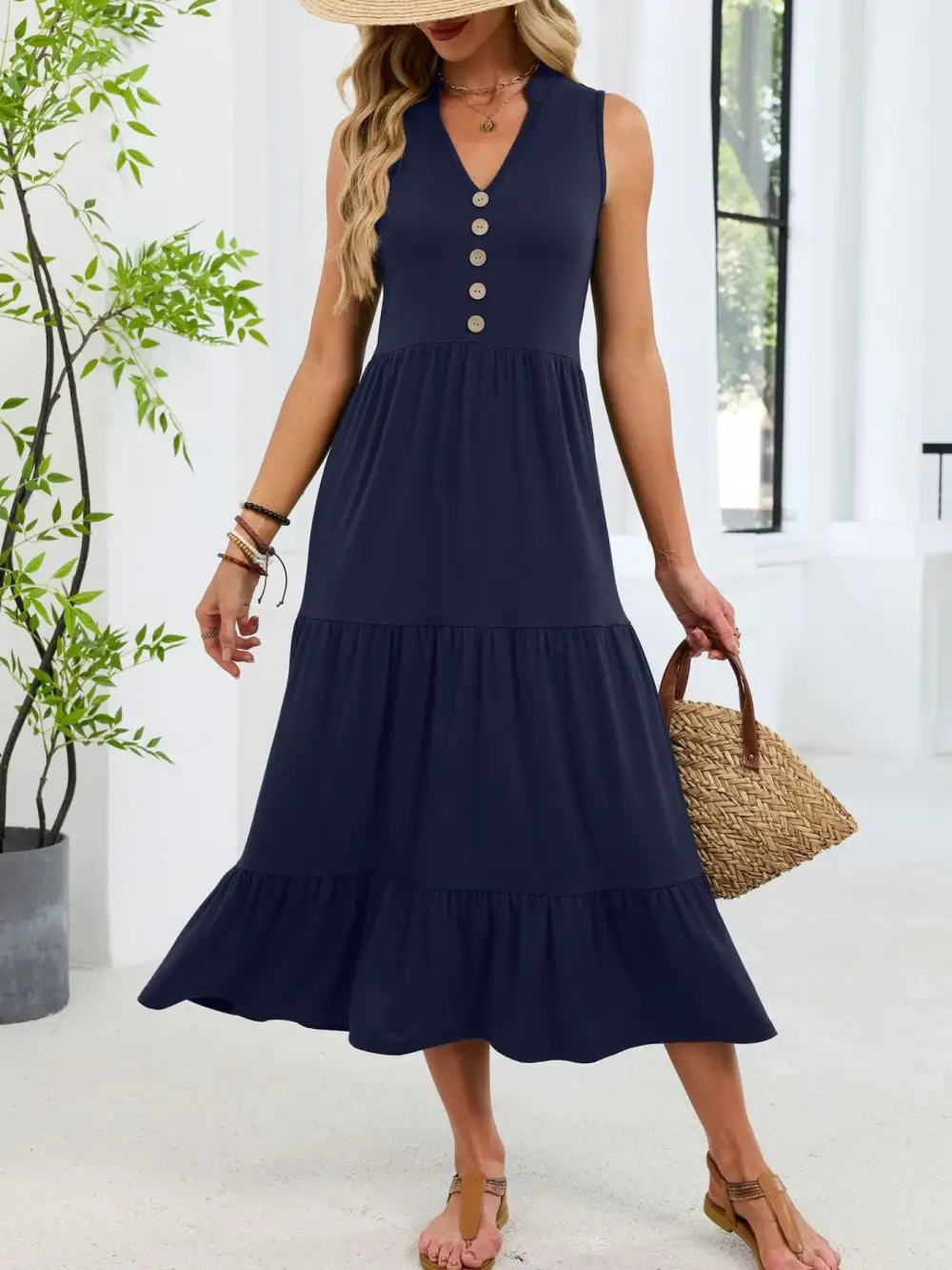 Tiered Sleeveless Midi Dress