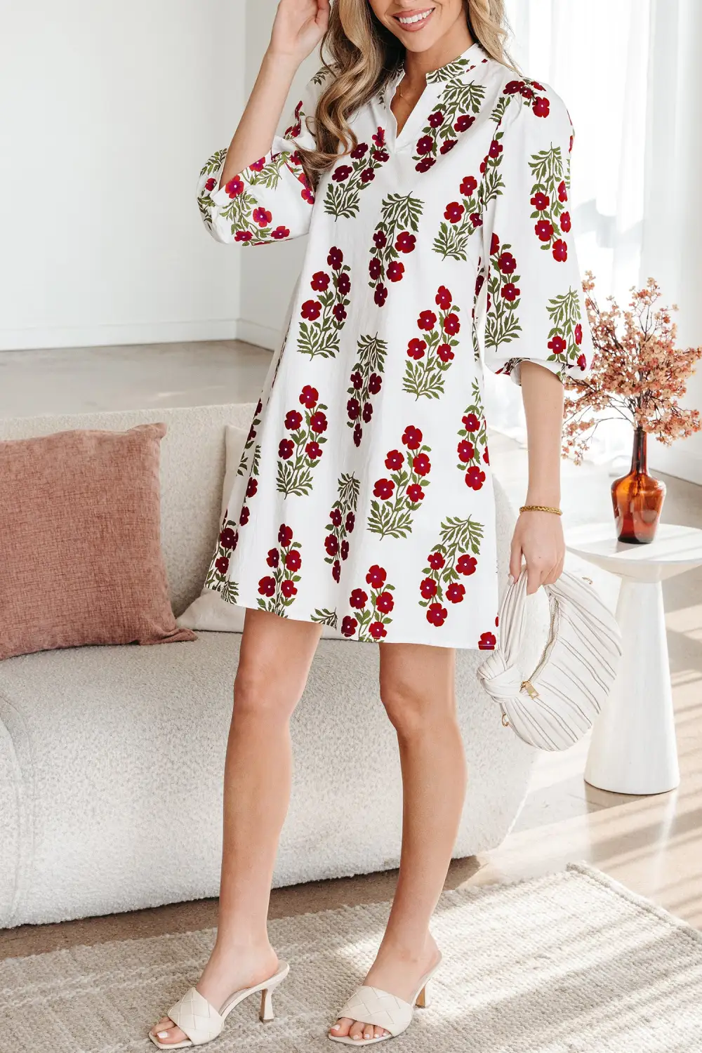 Wearable Cut Floral Printed V Neck Mini Dress