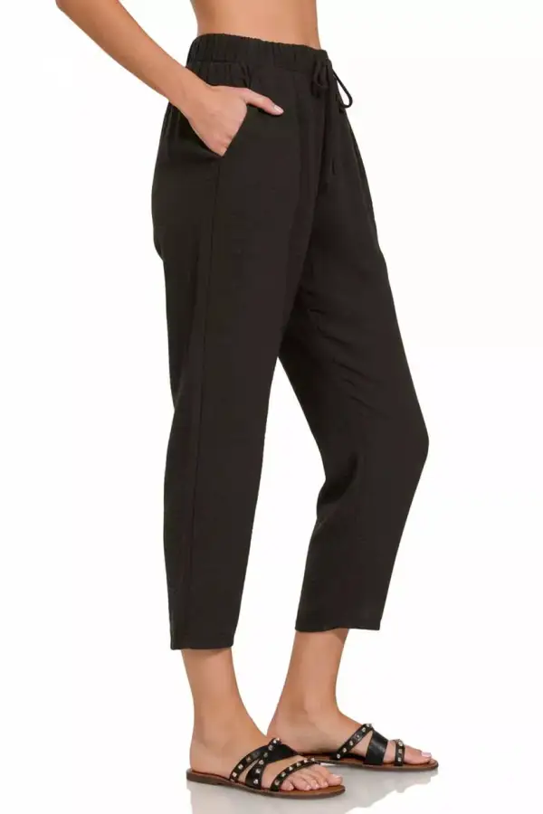 Classic Woven Crepe Elastic Band Waist Pants