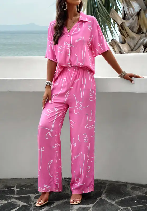Printed Short Sleeved Trousers Coordinated Suit Shorts