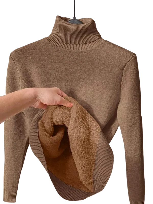 Women's solid color warm lining drop shoulder turtleneck sweater
