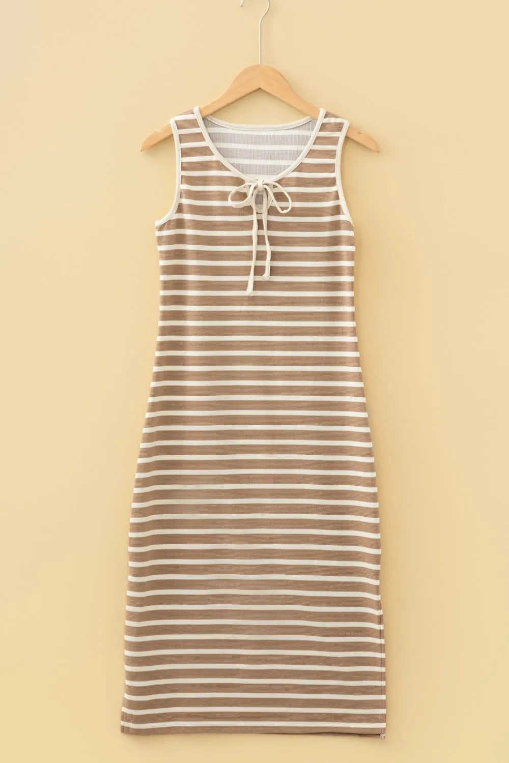 Striped V Neck Slit Midi Dress