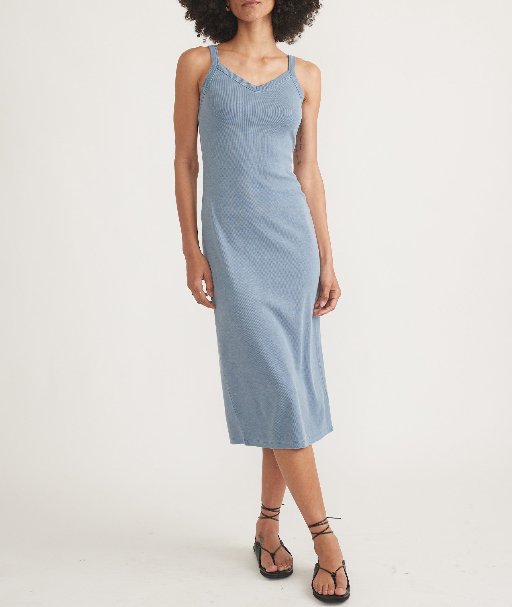 Light Blue Spaghetti Strap Ribbed Dress