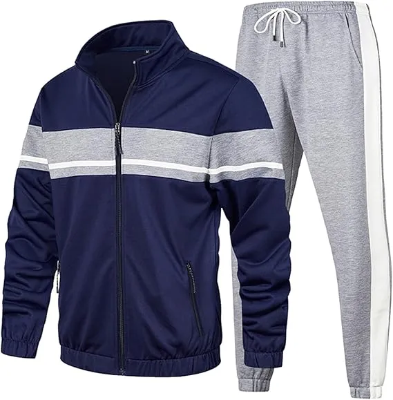 Leading The Better Life Men'S Sweat Suit 2 Piece Outfit Casual Contrast Sports Jogging Tracksuits Set