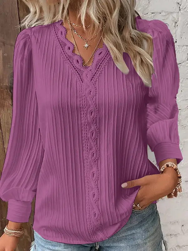 Long Sleeve Relaxed Cutout V-Neck T-Shirt