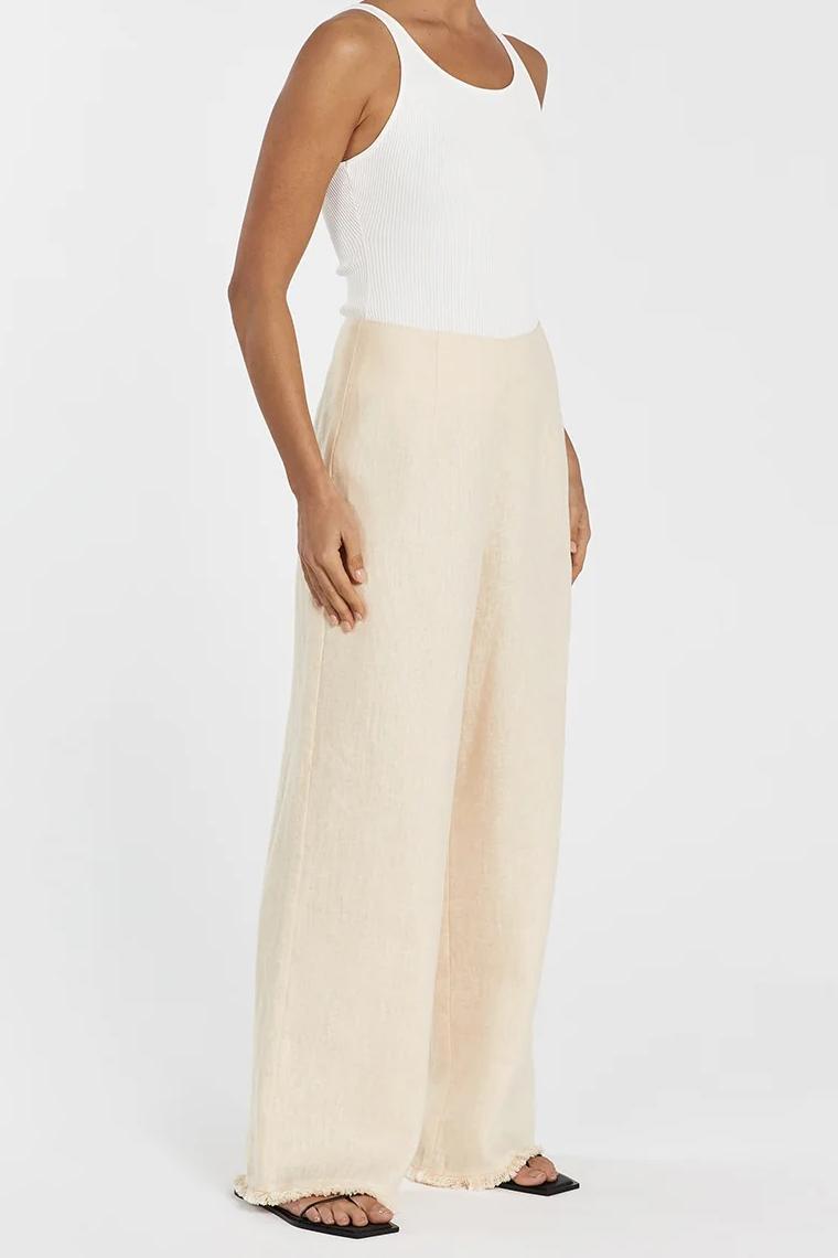 LEMON LINEN FRINGED PANT
