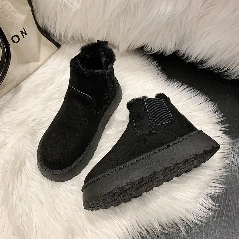 Leather Plush-Lined Warm-Lined Ankle Boots