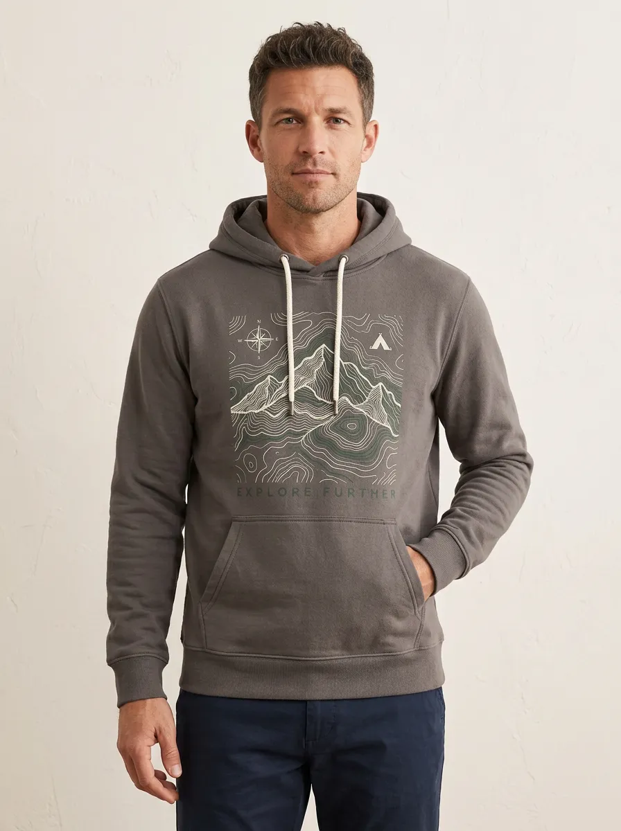 Men's Camping Hiking Explorer Mountain Topographic Graphic Hoodie