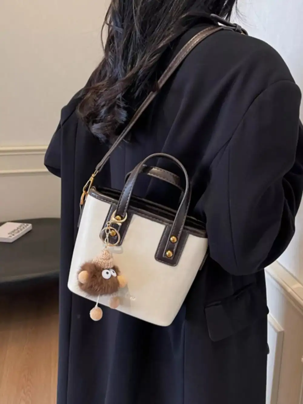 Leather Crossbody Bag with Charm