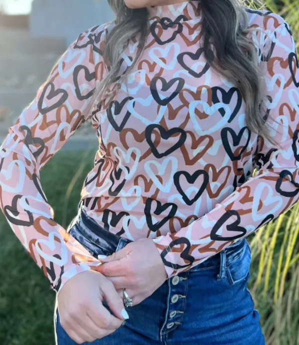 Heart Graphic Collage Mesh Top