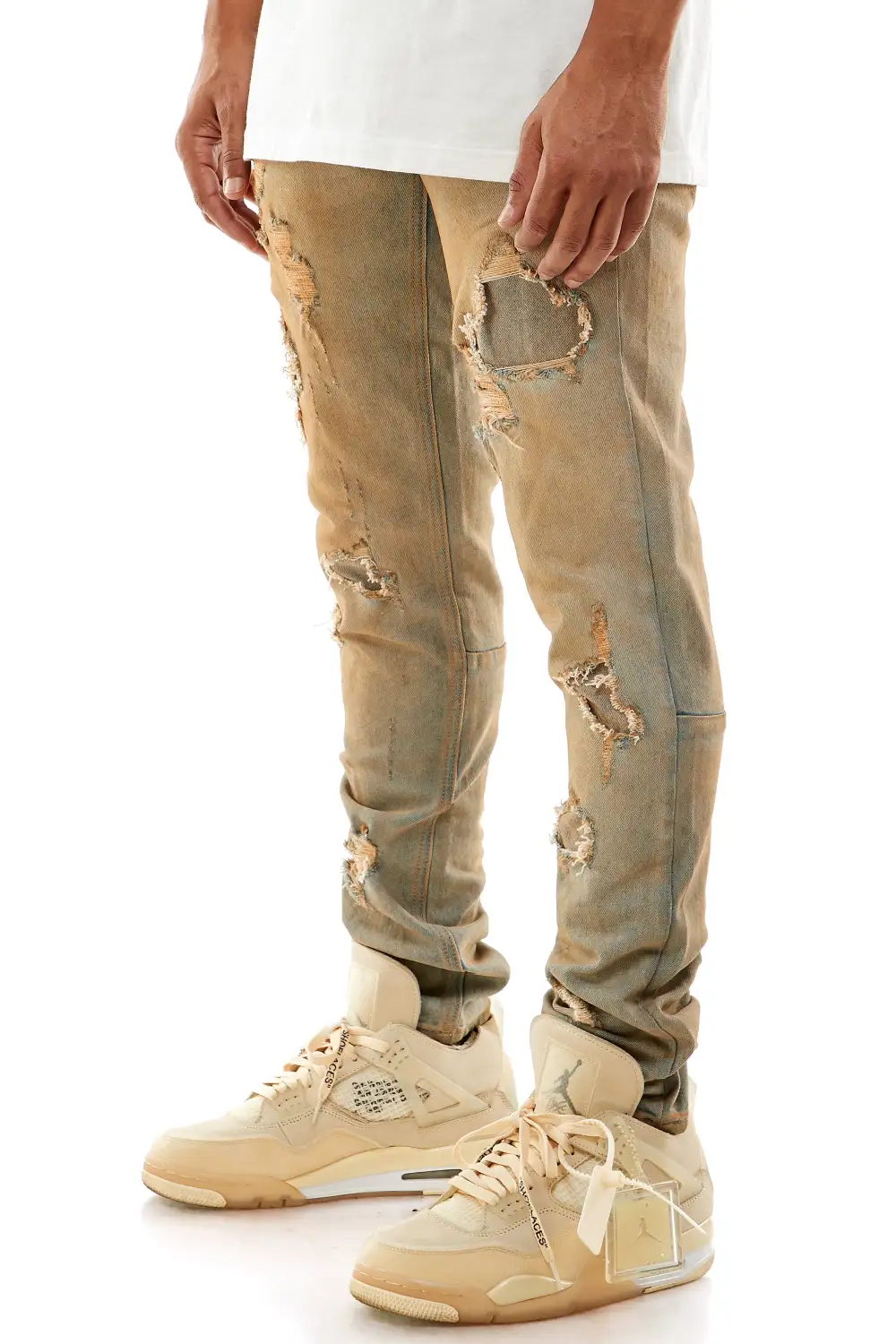 Men's Utility Skinny Distressed Patchwork Jeans