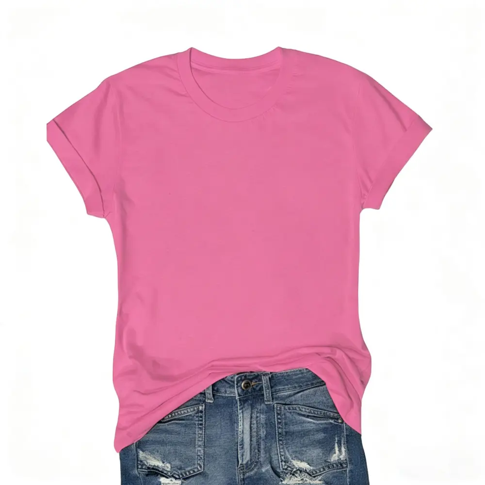 Women's Short Sleeve T-Shirts Multipack, Solid Color Round Neck Casual Tee Tops