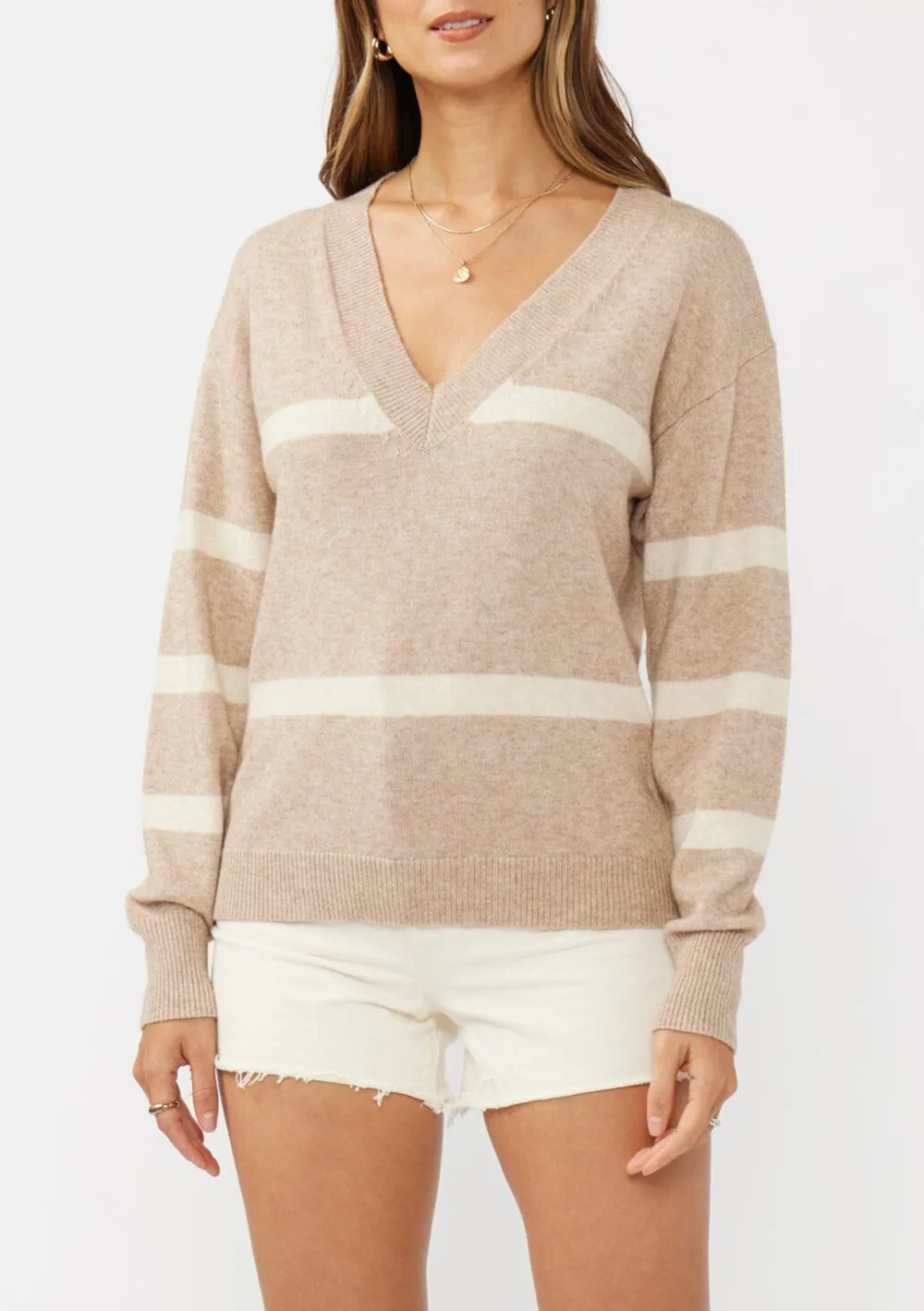 Striped V-Neck Drop Shoulder Sweater