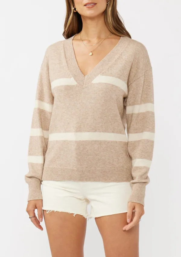 Striped V-Neck Drop Shoulder Sweater