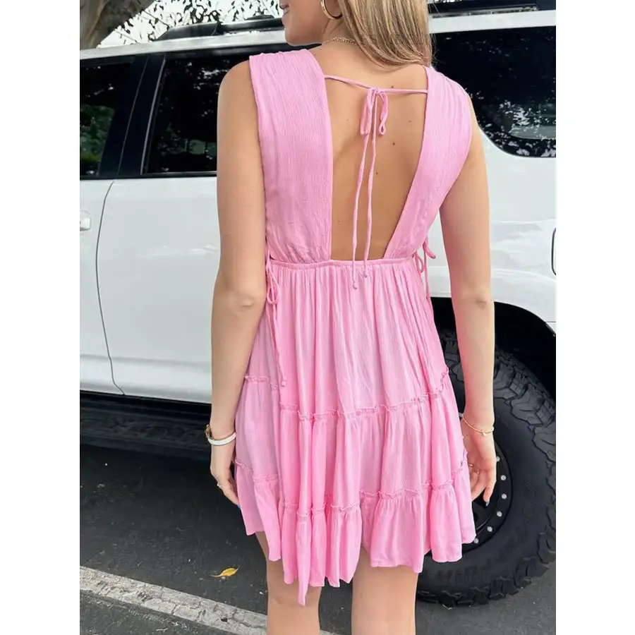 Deep V-neck Tiered Mini Dress
