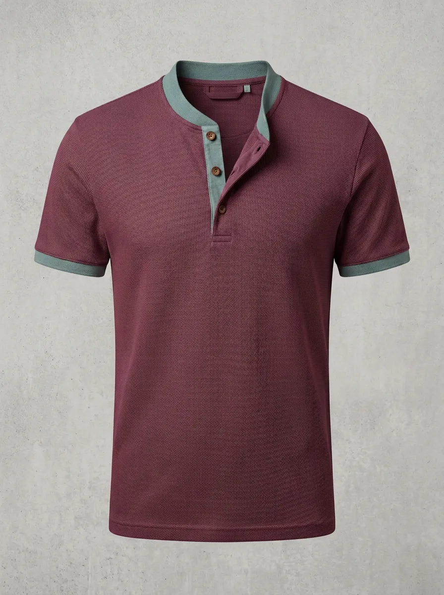 Men's Performance Inspired Waffle Knit Button Placket Henley Shirt