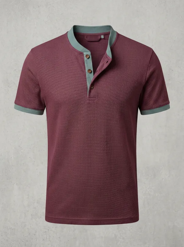 Men's Performance Inspired Waffle Knit Button Placket Henley Shirt
