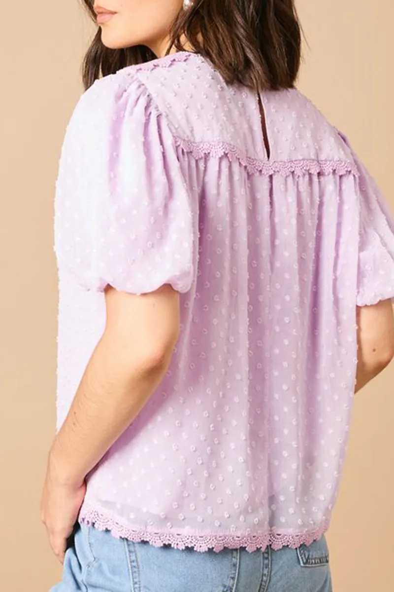 Casual Style Crew Neck Puff Sleeve Blouse