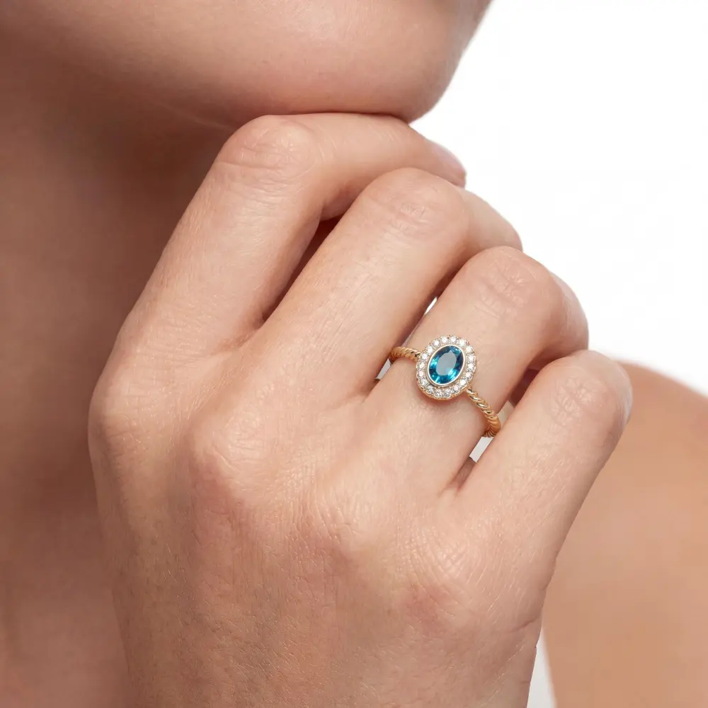 Simulated Turquoise Oval Halo Ring