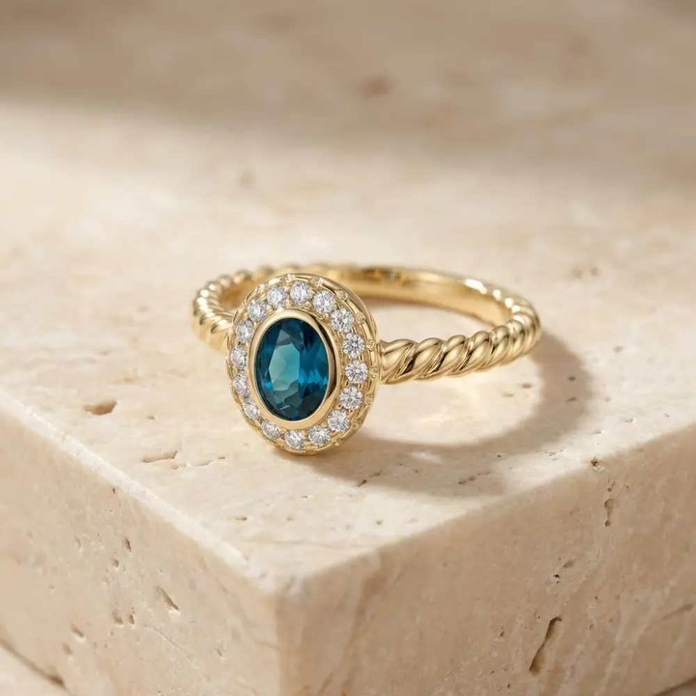 Simulated Turquoise Oval Halo Ring