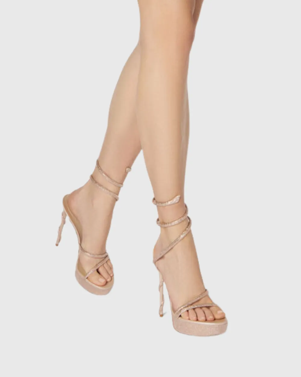 Rhinestone Embellished Snake Platform Sandals in Beige