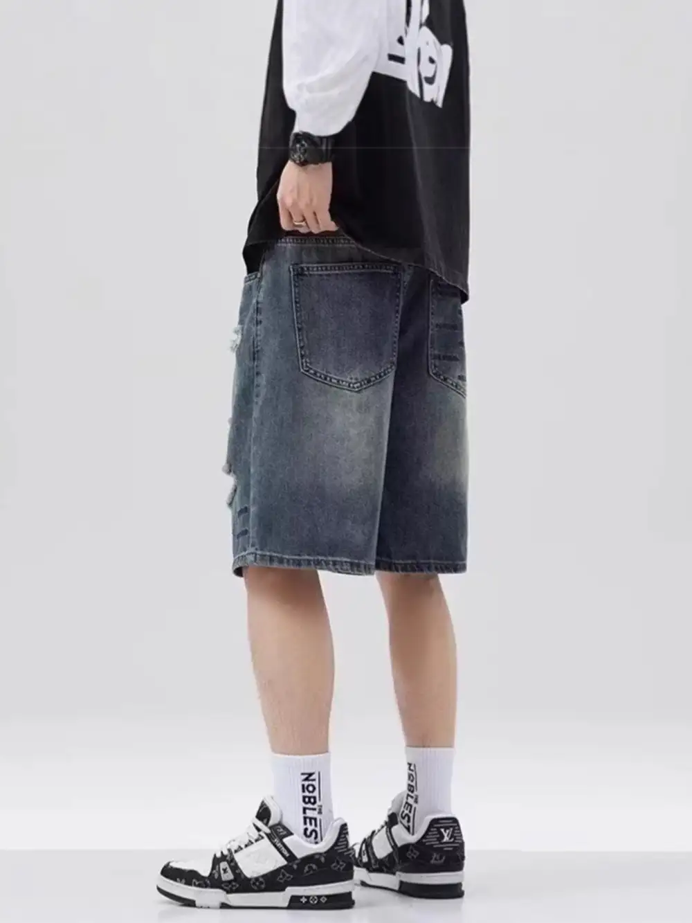 Men's Plus Size Distressed Denim Shorts