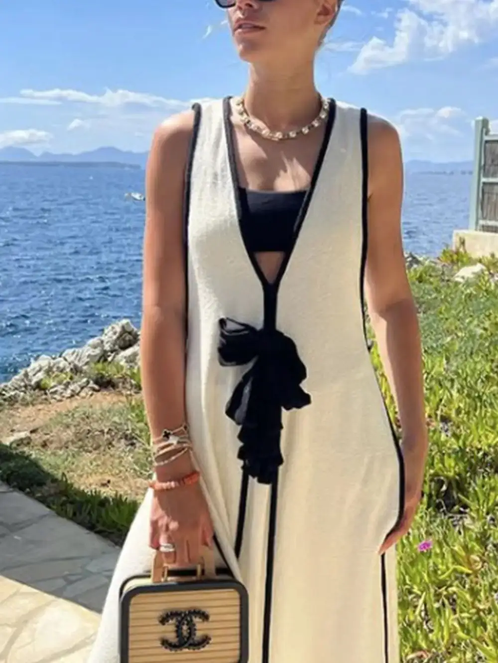 Balanced Detail Knit Sleeveless Maxi Dress