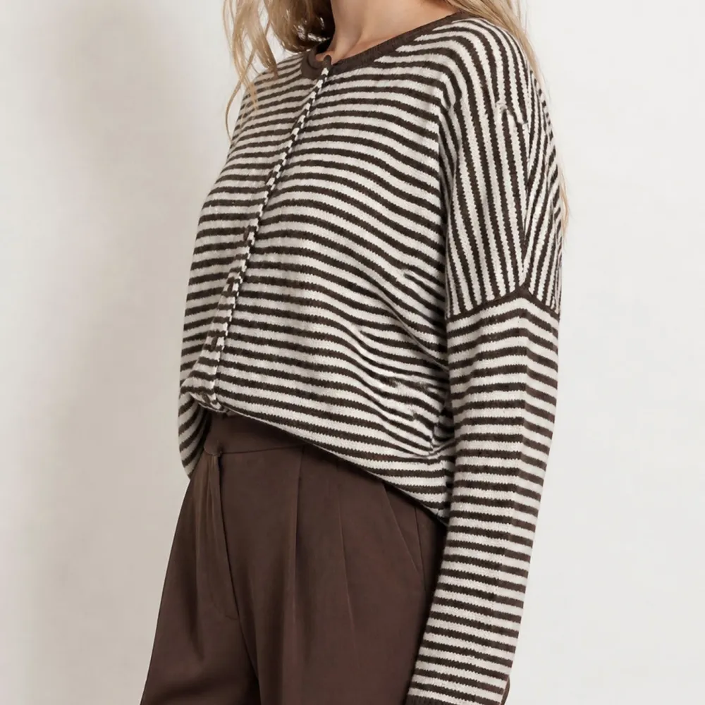 Relaxed Button Front Striped Cardigan