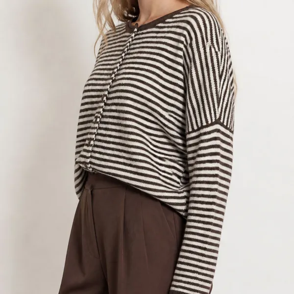 Relaxed Button Front Striped Cardigan