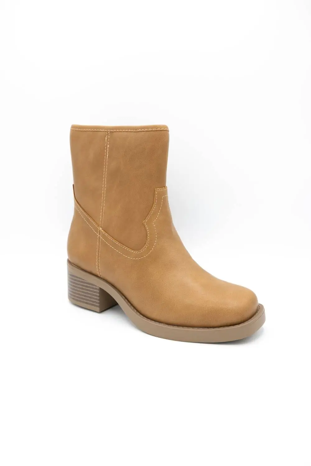 Faux Leather Zip Entry Square Toe Mid Calf Bootie