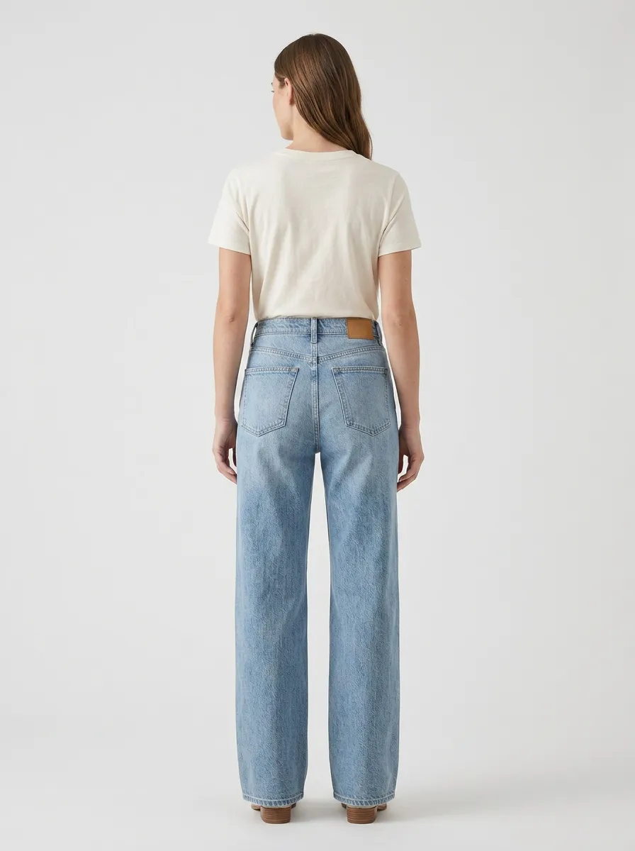 Clean-Styled High-Rise Wide-Leg Washed Denim Jeans