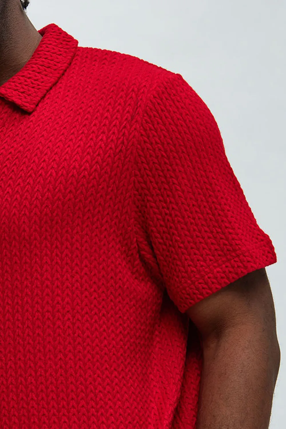 Fashion Red Textured Polo