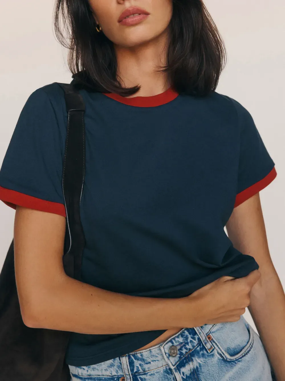 Classic Ribbed Trim Crew Neck T-Shirt