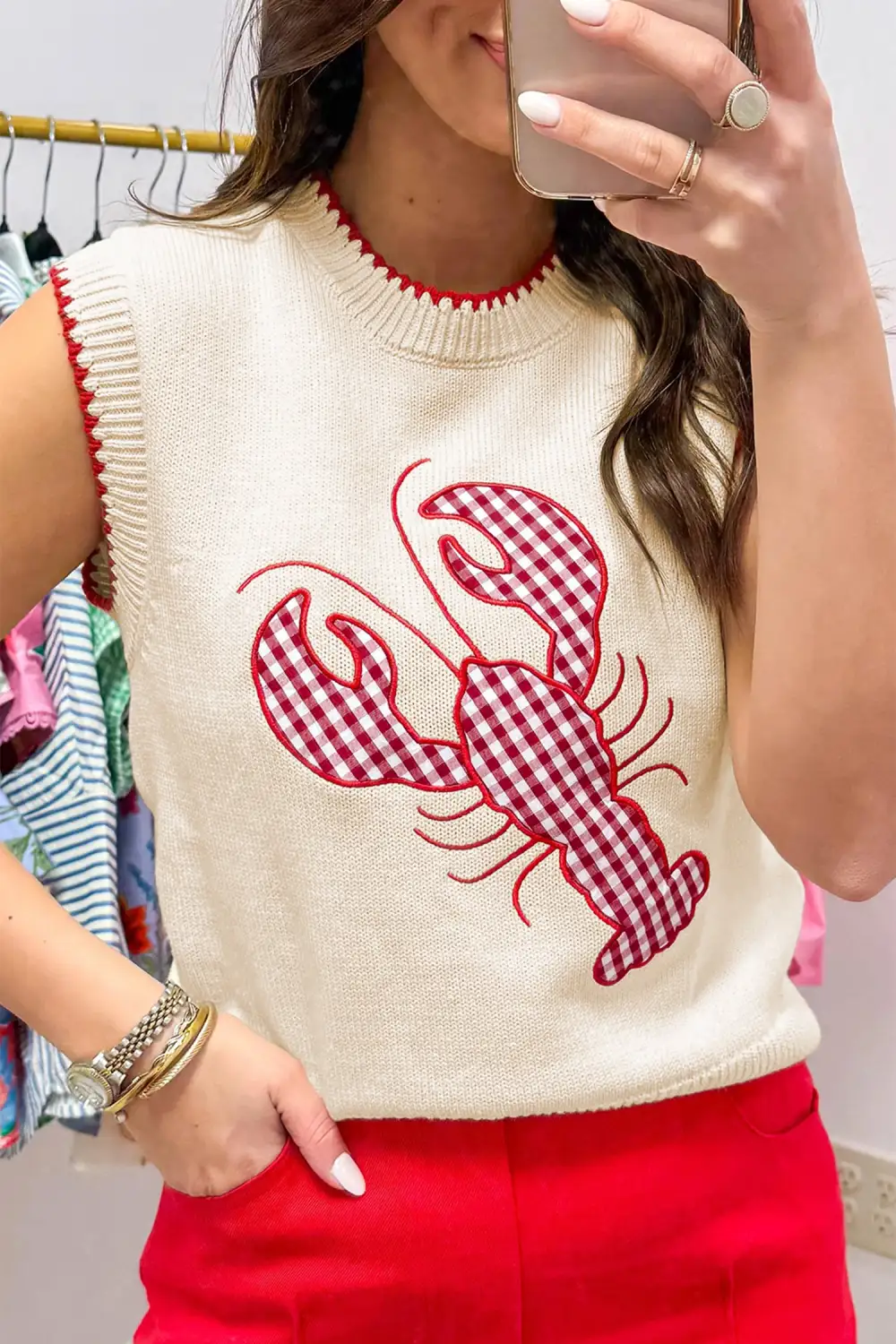 Plaid Crawfish Crew Neck Knit Sweater Vest