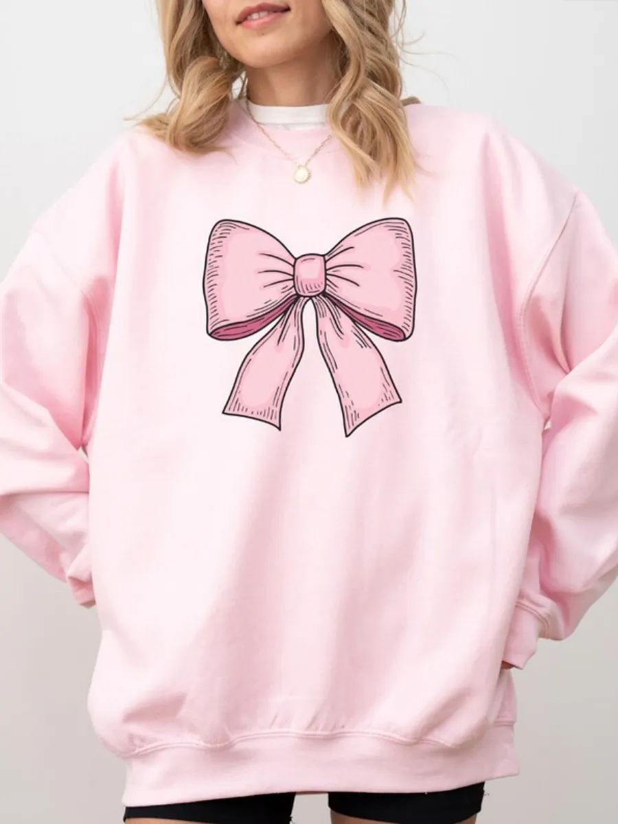 Cute Bow Round Neck Sweatshirt