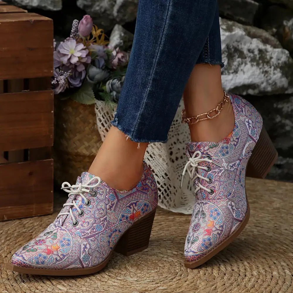 Refined Point Toe Block Heels Ankle Boots