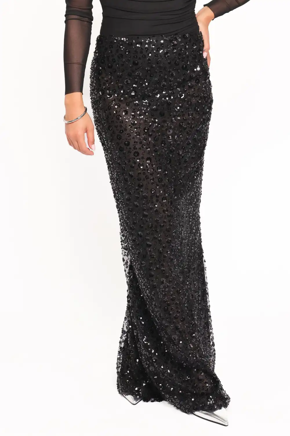 Sheer Mesh Sequin Skirt