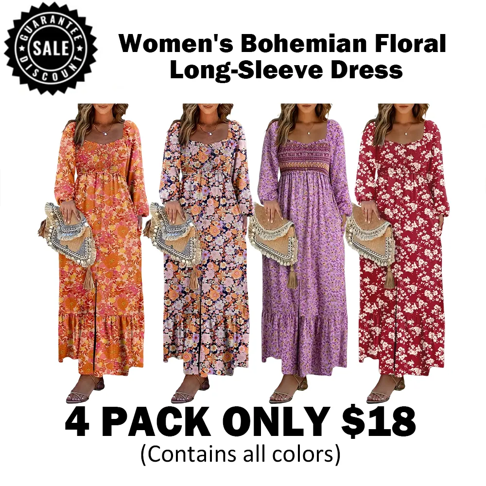 🔥Women's Bohemian FloralLong-Sleeve Dress