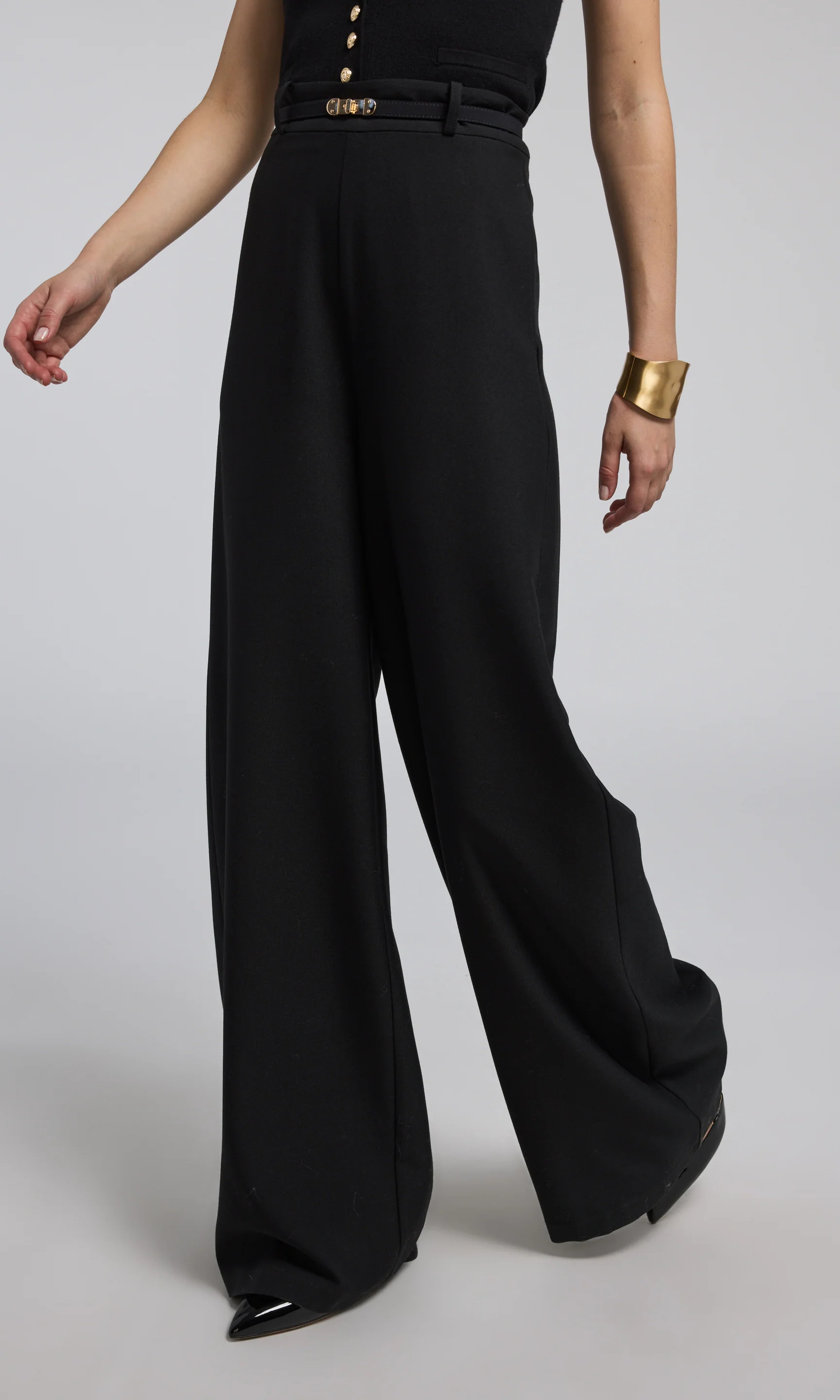 Black Drop Button Wide Leg Trousers