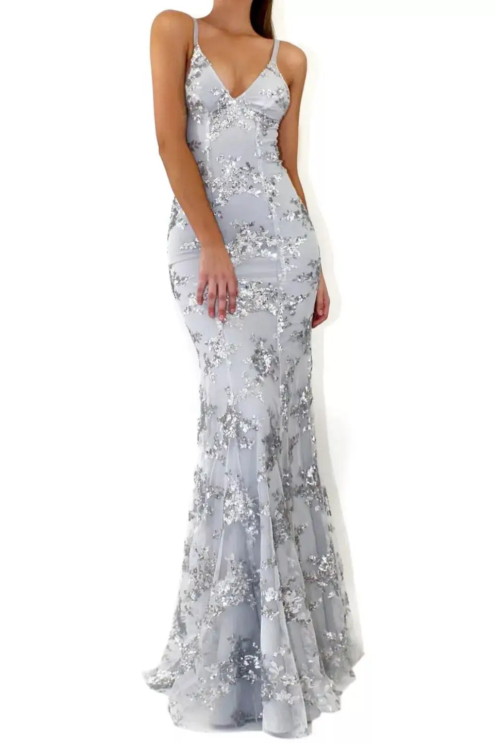 Sequin V Neck Maxi Dress