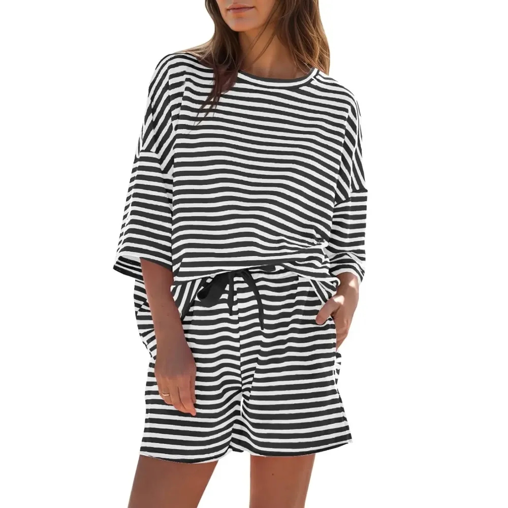 Women's Striped 2 Piece Short Lounge Set